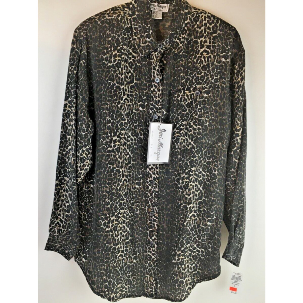 Silk Blouse Jeri Marque Silk Top Blouse Leopard Print Thin Shoulder Pads vintage